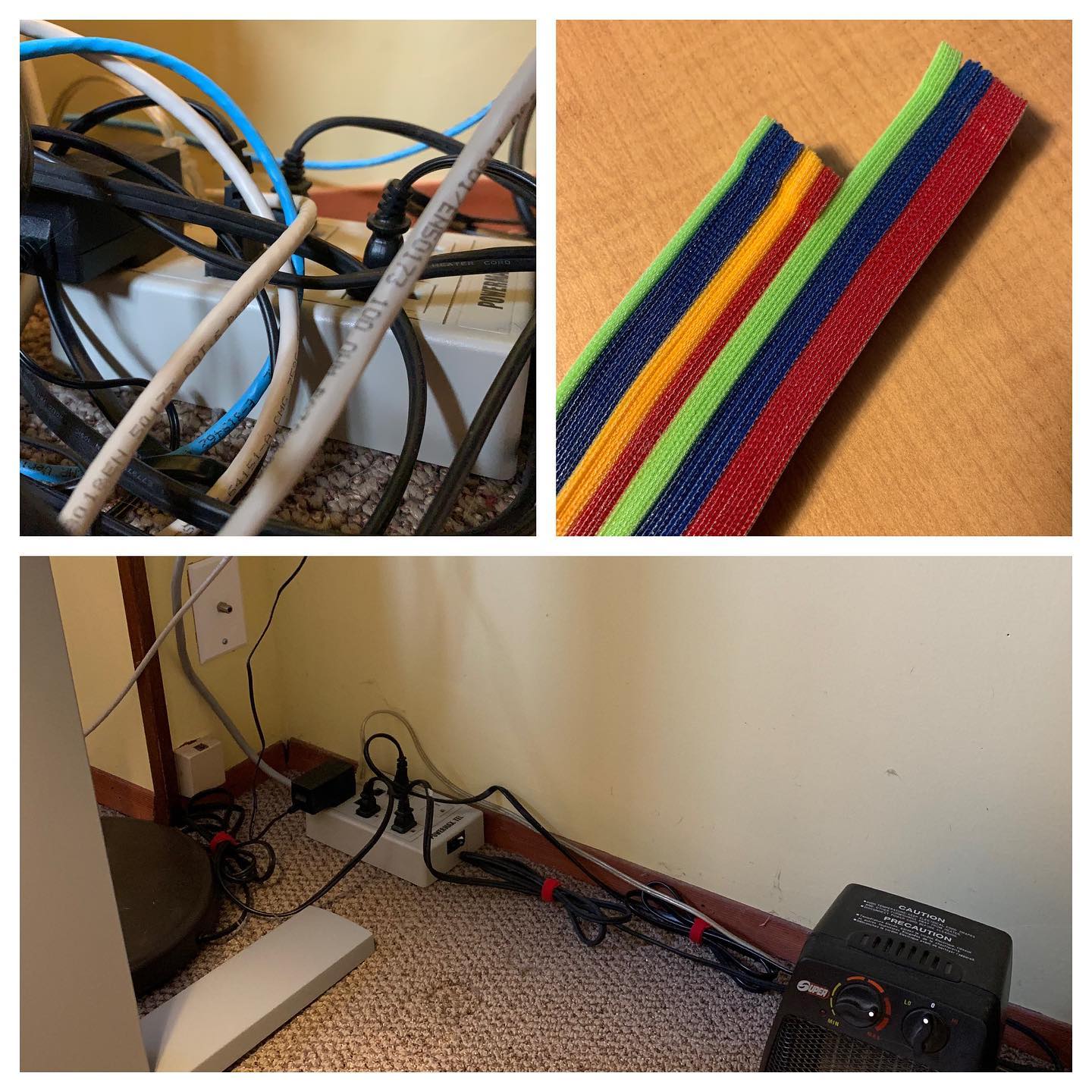 A little before and after shot (thanks for the push @riversmitchell) The tidy cables look so much better and all I needed was a few minutes, some Velcro, and a few screws. #homeoffice #tidycables #velcro