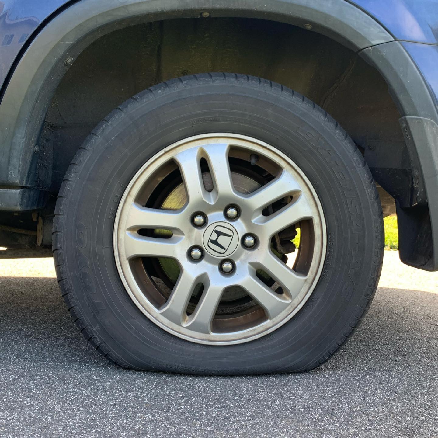 Who needs a round tire any way? It takes real skill to drive on a flat spot. #happysaturday #flattire